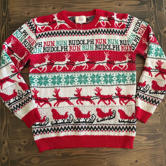 Women's G&J Red Green Rudolph Run Christmas Crew Neck Ugly Holiday Sweater L - Picture 3 of 7